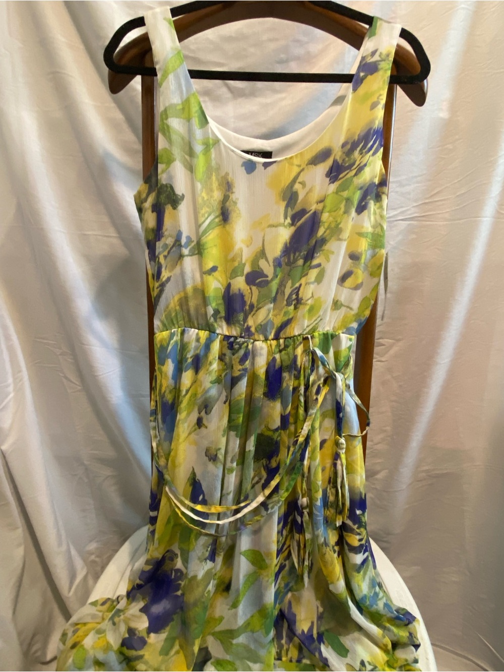 MSK Sleeveless Maxi Dress in Yellow, Green & Blue Floral Print